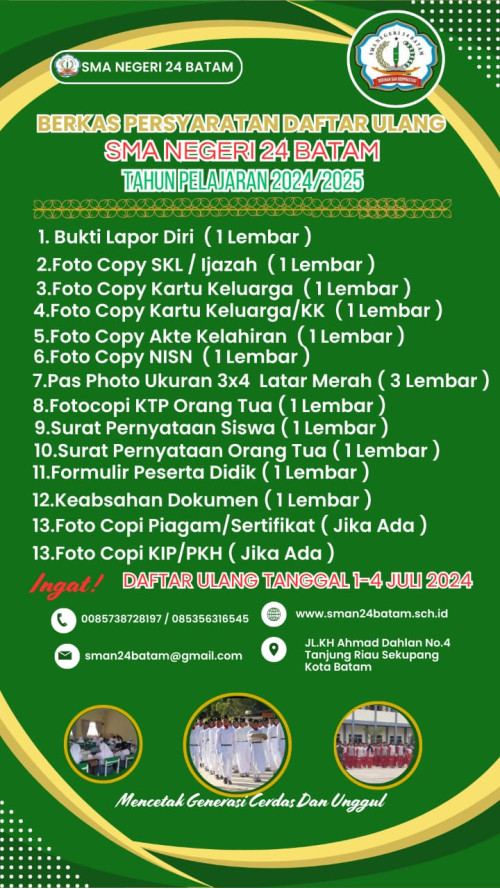 Daftar Ulang PPDB Tahun Pelajaran 2024-2025 SMAN 24 Batam